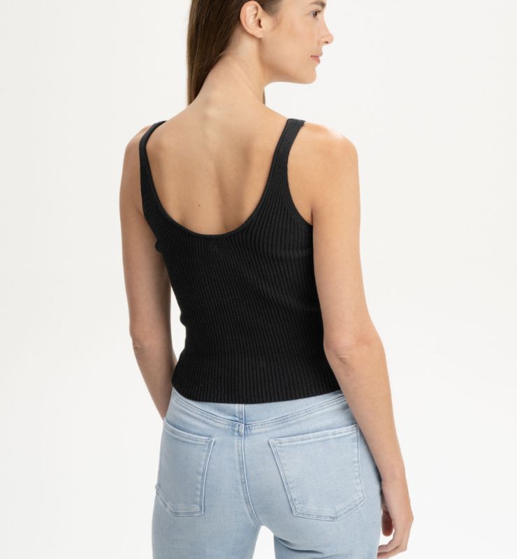 Top in maglia a costine con scollo a V