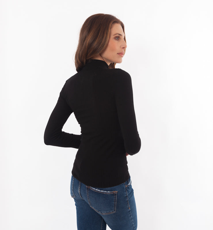 Lupetto scollo a V in TENCEL™ cashmere costina a manica lunga - CASAGIN