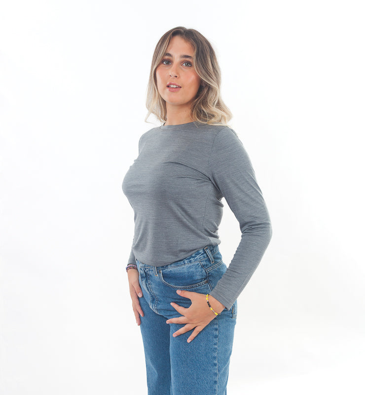 Maglia manica lunga donna in Lana Merino Bio e Seta di Gelso