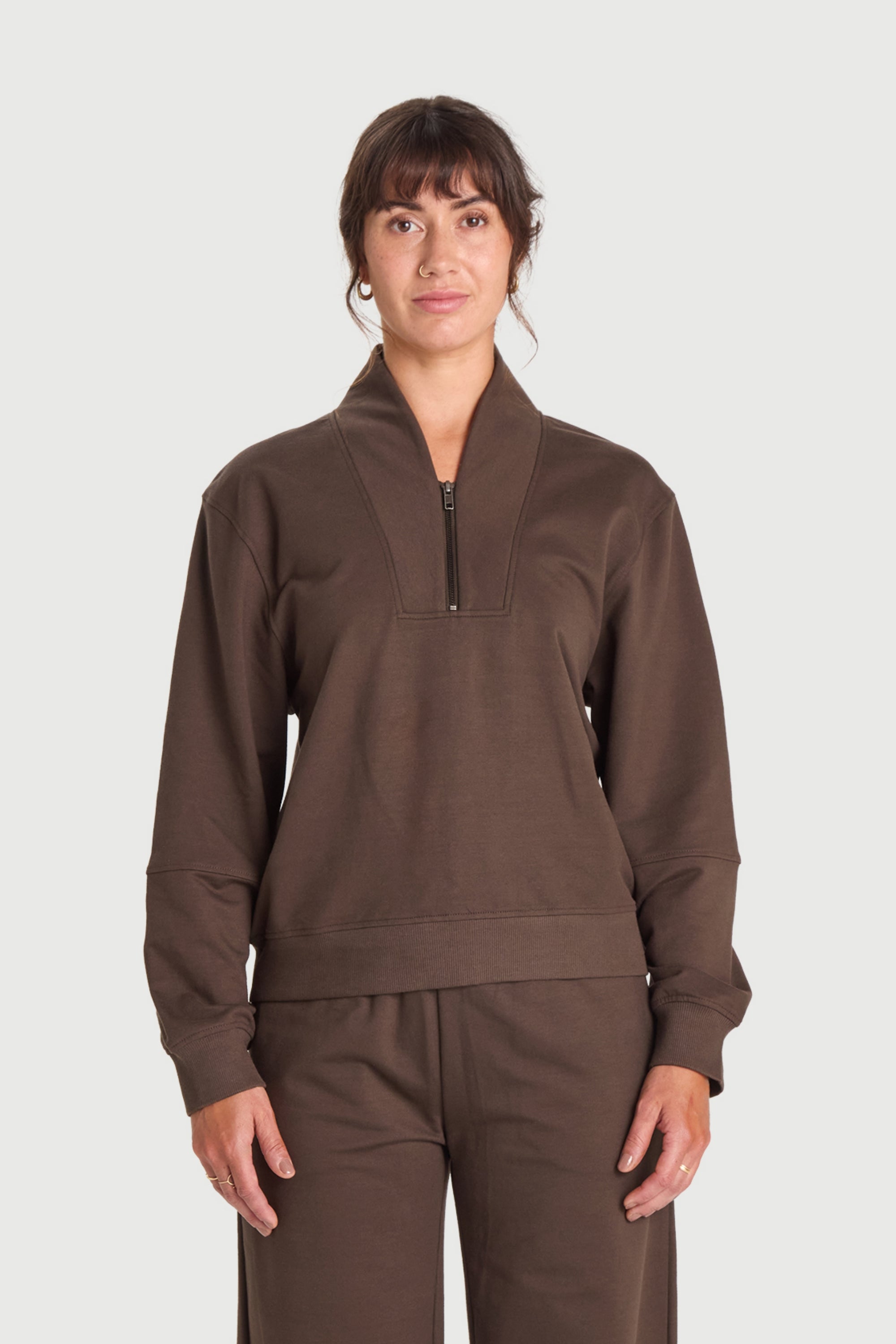 Felpa collo alto in Cotone Biologico con Half Zip