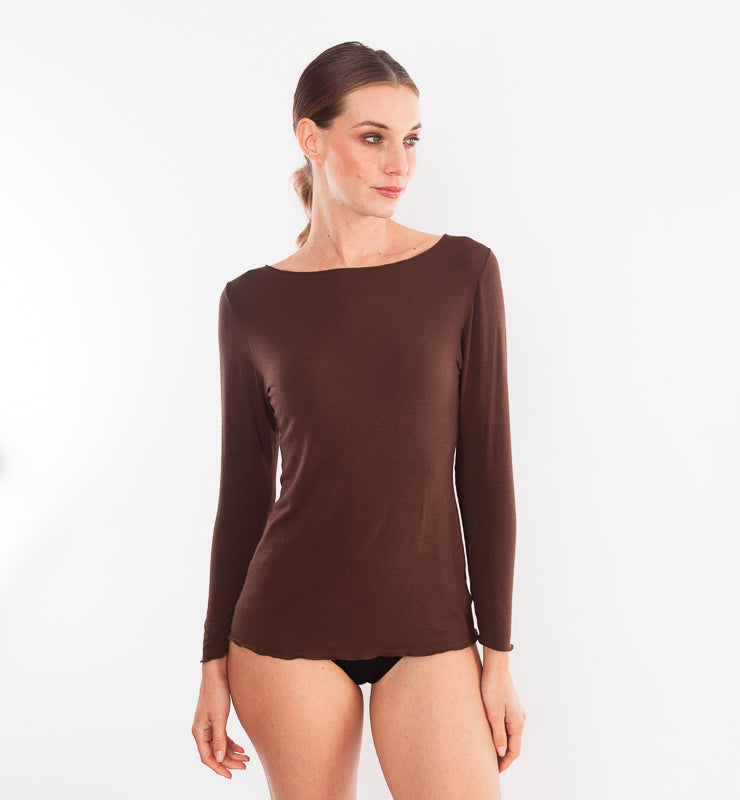 Maglia scollo barchetta in TENCEL™ cashmere a maniche lunghe