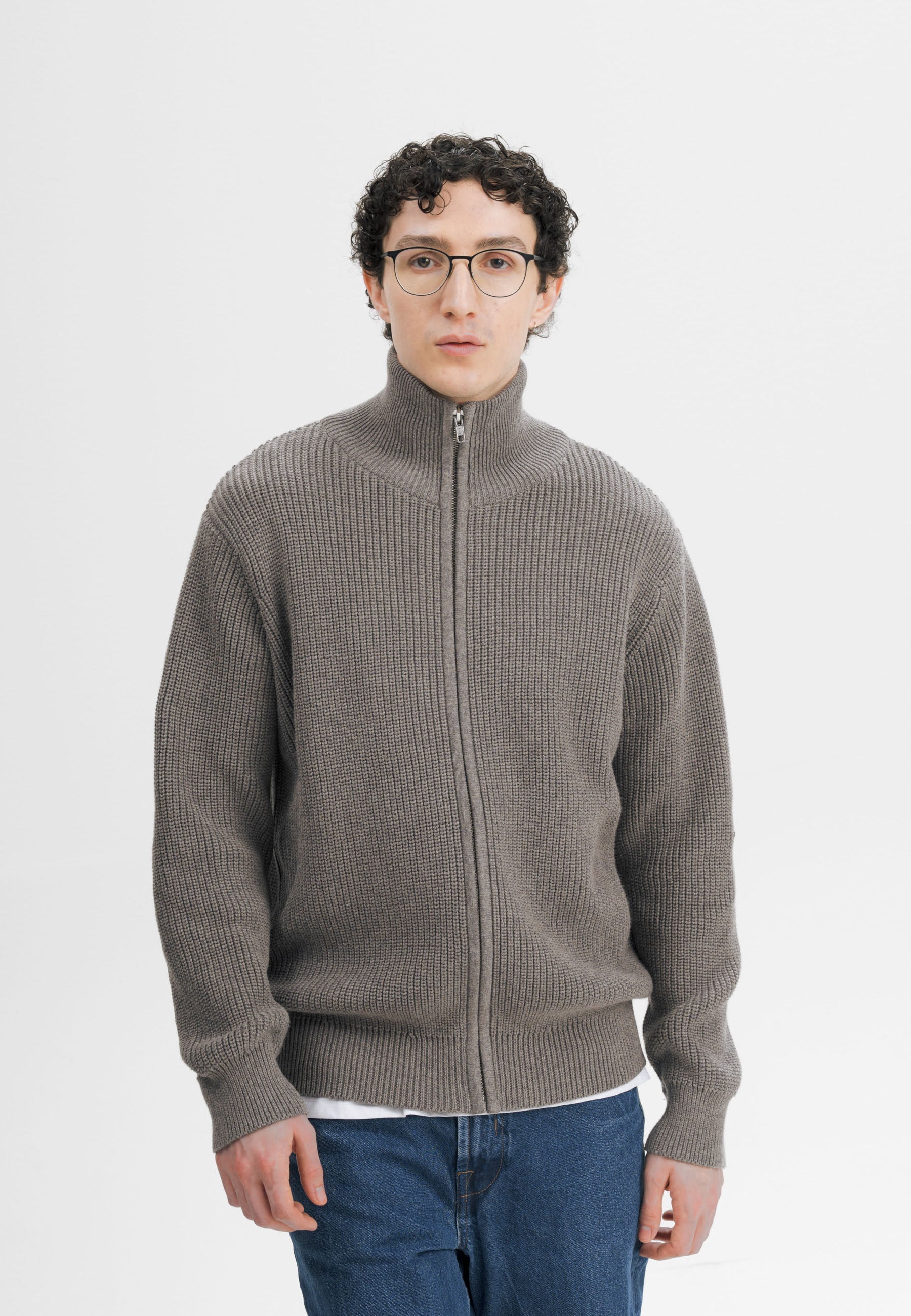 Giacca uomo in Cotone Biologico GOTS – Rib Knit con Zip